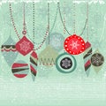 Seamless pattern with Christmas baubles. Vector illustration with Christmas ornaments in retro colors. Royalty Free Stock Photo